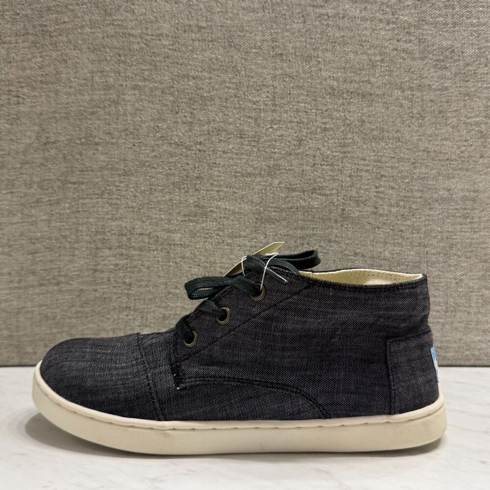 Toms Boys Youth Paseo- Mids Shoes Black Chambray  Denim  Size 4Y New
